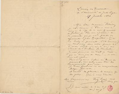 Lettre de Félicien Rops à [Joséphin] Péladan. Louvain, 1884/07/29. Bruxelles, Bibliothèque royale de Belgique, II/7043/72