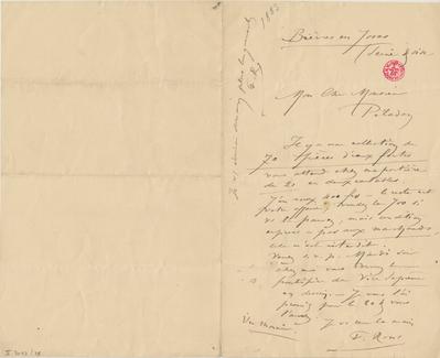 Lettre de Félicien Rops à [Joséphin] Péladan. Bièvres, 1883/05/00. Bruxelles, Bibliothèque royale de Belgique, II/7043/78