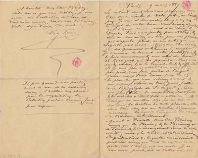 Lettre de Félicien Rops à [Joséphin] [Péladan]. Paris, 1887/03/09. Bruxelles, Bibliothèque royale de Belgique, II/7043/8