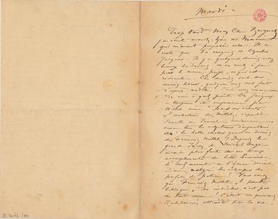 Lettre de Félicien Rops à [Émile] Bergerat. s.l., 0000/00/00. Bruxelles, Bibliothèque royale de Belgique, II/7043/84