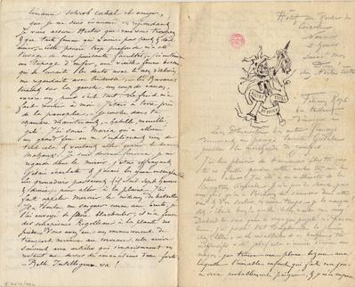 Lettre de Félicien Rops à Léon Dommartin. Namur, 0000/00/00. Bruxelles, Bibliothèque royale de Belgique, II/7043/95a, II/7043/95b, II/7043/95c et II/7043/95d