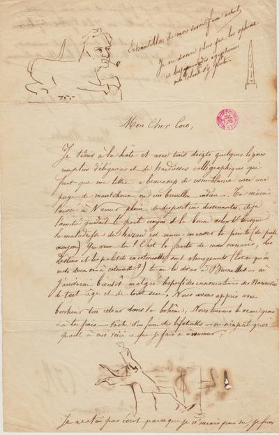 Lettre de Félicien Rops à [Victor] Coco [Hallaux]. Namur, 1853/10/12. Bruxelles, Bibliothèque royale de Belgique, II/7043/97