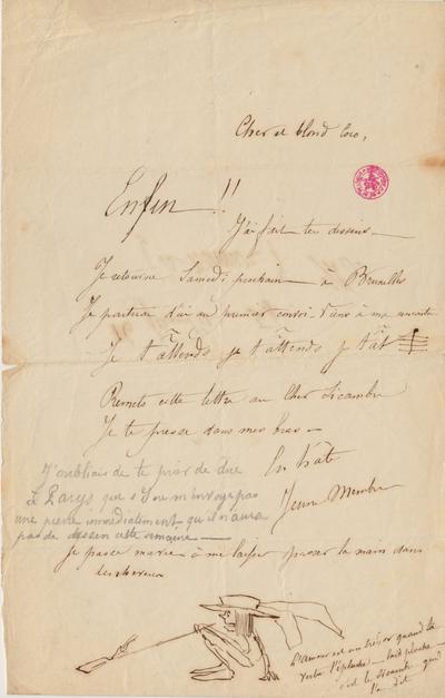 Lettre de Félicien Rops à [Victor] Coco [Hallaux]. Namur, 1854/01/16. Bruxelles, Bibliothèque royale de Belgique, II/7043/98