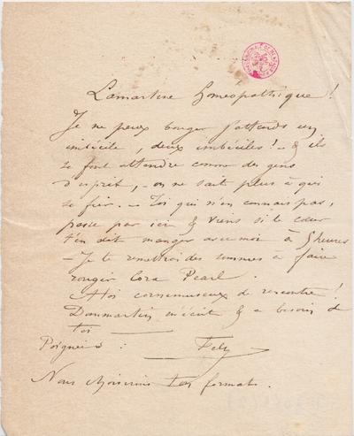 Lettre de Félicien Rops à Inconnu. s.l., 0000/00/00. Bruxelles, Bibliothèque royale de Belgique, II/7051/2