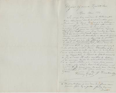 Lettre de Félicien Rops à [Charles] Vos. Hyères, 1896/12/17. Bruxelles, Bibliothèque royale de Belgique, II/7109/18