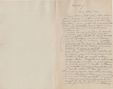 Lettre de Félicien Rops à [Charles] Vos. [Paris], 1895/08/07. Bruxelles, Bibliothèque royale de Belgique, II/7109/19