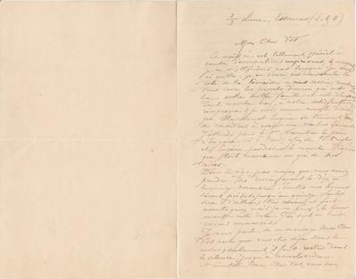 Lettre de Félicien Rops à [Charles] Vos. Corbeil-Essonnes, 1895/10/00. Bruxelles, Bibliothèque royale de Belgique, II/7109/20