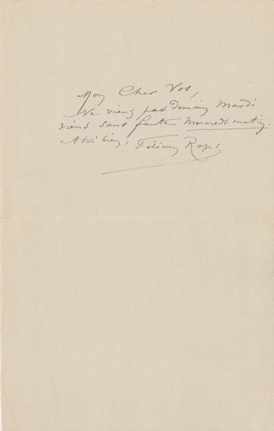 Lettre de Félicien Rops à [Charles] Vos. s.l., 0000/00/00. Bruxelles, Bibliothèque royale de Belgique, II/7109/23