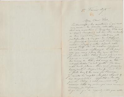 Lettre de Félicien Rops à [Charles] Vos. s.l., 1895/02/01. Bruxelles, Bibliothèque royale de Belgique, II/7109/5