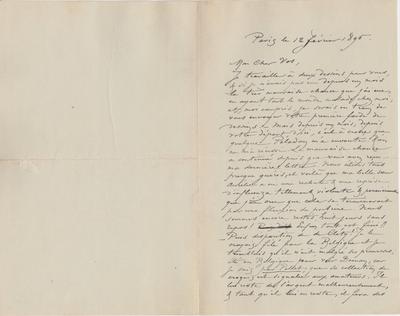 Lettre de Félicien Rops à [Charles] Vos. Paris, 1895/02/12. Bruxelles, Bibliothèque royale de Belgique, II/7109/6