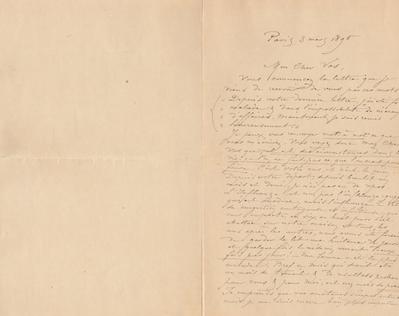 Lettre de Félicien Rops à [Charles] Vos. Paris, 1895/03/03. Bruxelles, Bibliothèque royale de Belgique, II/7109/7