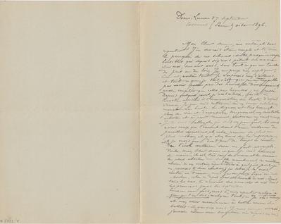 Lettre de Félicien Rops à [Armand] [Rassenfosse]. Corbeil-Essonnes, 1896/09/27. Bruxelles, Bibliothèque royale de Belgique, II/7723/5