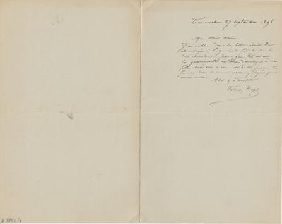 Lettre de Félicien Rops à [Armand] [Rassenfosse]. s.l., 1896/09/27. Bruxelles, Bibliothèque royale de Belgique, II/7723/6