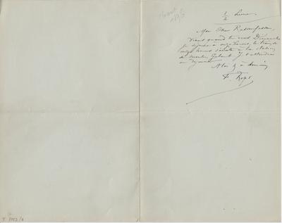 Lettre de Félicien Rops à [Armand] Rassenfosse. Corbeil-Essonnes, 1896/10/16. Bruxelles, Bibliothèque royale de Belgique, II/7723/8