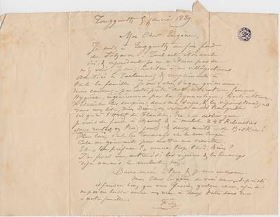 Lettre-enveloppe de Félicien Rops à Eugène Demolder. Tuggurth, 1889/01/05. Bruxelles, Bibliothèque royale de Belgique, II/7735/5