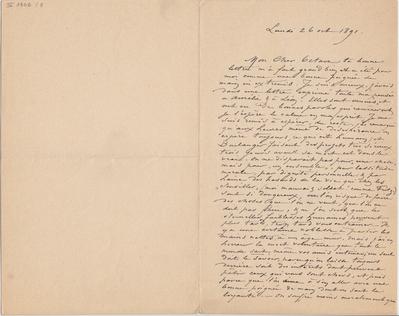 Lettre de Félicien Rops à Octave [Uzanne]. s.l., 1891/10/26. Bruxelles, Bibliothèque royale de Belgique, III/1802/8