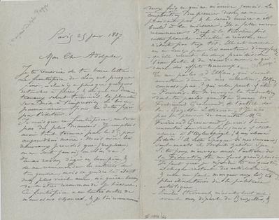 Lettre de Félicien Rops à Adolphe [Popp]. Paris, 1887/01/25. Bruxelles, Bibliothèque royale de Belgique, III/1898/66