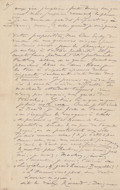 Lettre de Félicien Rops à [Léon] Evely. s.l., 1888/03/17. Bruxelles, Bibliothèque royale de Belgique, III/215/1/12, III/215/1/12b et III/215/1/12c