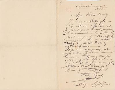 Lettre de Félicien Rops à [Léon] Evely. s.l., 1888/10/06. Bruxelles, Bibliothèque royale de Belgique, III/215/1/13