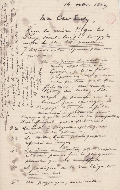 Lettre de Félicien Rops à [Léon] Evely. s.l., 1883/11/14. Bruxelles, Bibliothèque royale de Belgique, III/215/1/18 et III/215/1/19