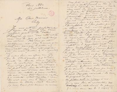 Lettre de Félicien Rops à [Léon] Evely. Paris, 1880/07/21. Bruxelles, Bibliothèque royale de Belgique, III/215/1/22