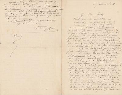 Lettre de Félicien Rops à Léon Evely. Paris, 1884/01/14. Bruxelles, Bibliothèque royale de Belgique, III/215/1/24