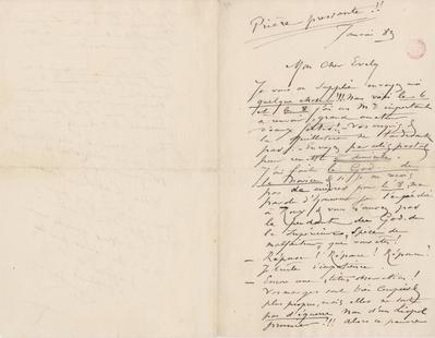 Lettre de Félicien Rops à [Léon] Evely. s.l., 1883/01/06. Bruxelles, Bibliothèque royale de Belgique, III/215/1/29