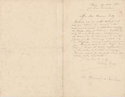 Lettre de Félicien Rops à [Léon] Evely. Paris, 1880/11/29. Bruxelles, Bibliothèque royale de Belgique, III/215/1/31