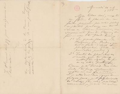 Lettre de Félicien Rops à [Léon] [Evely]. s.l., 1888/10/10. Bruxelles, Bibliothèque royale de Belgique, III/215/1/9