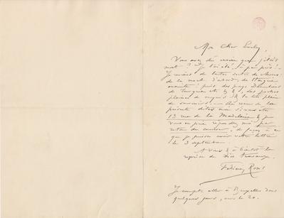 Lettre de Félicien Rops à [Léon] Evely. s.l., entre [1879/08]/00 et [1885/08]/00. Bruxelles, Bibliothèque royale de Belgique, III/215/10/18