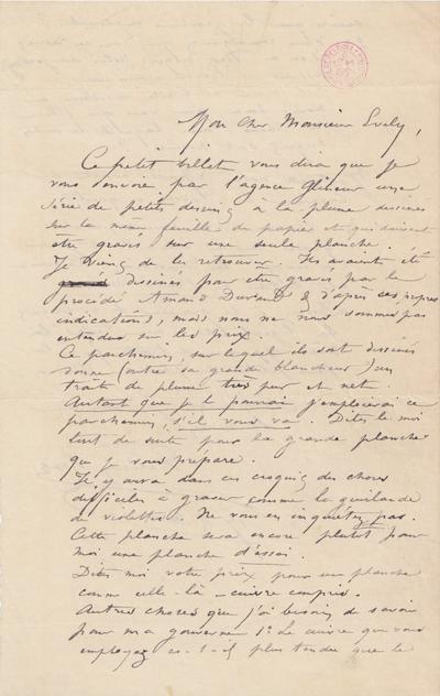 Lettre de Félicien Rops à [Léon] Evely. Paris, 0000/00/00. Bruxelles, Bibliothèque royale de Belgique, III/215/10/22