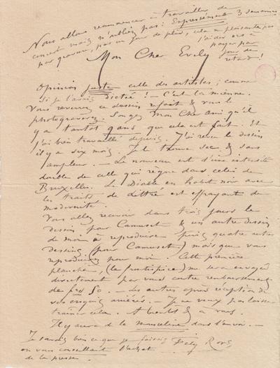 Lettre de Félicien Rops à [Léon] Evely. s.l., 0000/00/00. Bruxelles, Bibliothèque royale de Belgique, III/215/10/25