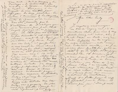 Lettre de Félicien Rops à [Léon] Evely. [Paris], entre [1884/10]/00 et [1884/11]/00. Bruxelles, Bibliothèque royale de Belgique, III/215/10/27