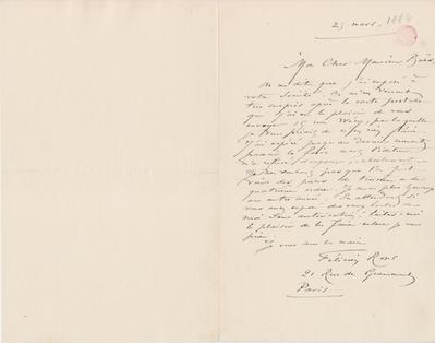 Lettre de Félicien Rops à [Edgar] Baes. Paris, 1884/03/25. Bruxelles, Bibliothèque royale de Belgique, III/215/10/34