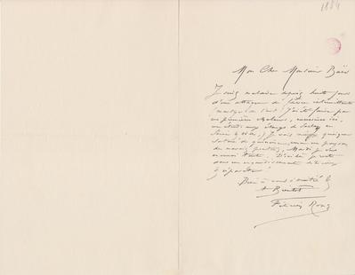 Lettre de Félicien Rops à [Edgar] Baes. s.l., [1884]/00/00. Bruxelles, Bibliothèque royale de Belgique, III/215/10/35