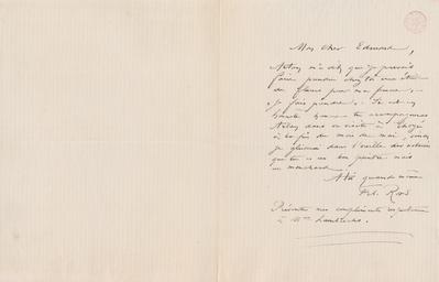 Lettre de Félicien Rops à Edmond Lambrichs. s.l., 0000/00/00. Bruxelles, Bibliothèque royale de Belgique, III/215/11/11