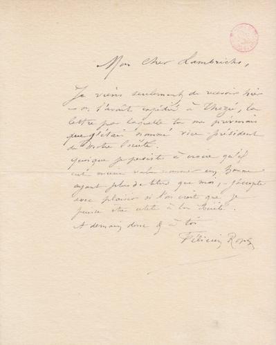 Lettre de Félicien Rops à [Edmond] Lambrichs. s.l., 1870/05/00. Bruxelles, Bibliothèque royale de Belgique, III/215/11/13