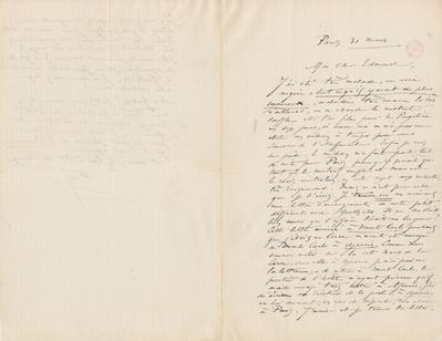 Lettre de Félicien Rops à Edmond [Lambrichs]. Paris, 1876/03/31. Bruxelles, Bibliothèque royale de Belgique, III/215/11/15