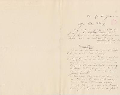 Lettre de Félicien Rops à Edmond [Lambrichs]. Paris, entre [1884/01]/00 et [1889]/00/00. Bruxelles, Bibliothèque royale de Belgique, III/215/11/21