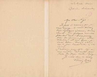 Lettre de Félicien Rops à [François] Nys. Corbeil-Essonnes, 1893/08/07. Bruxelles, Bibliothèque royale de Belgique, III/215/11/3