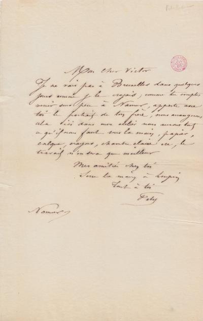 Lettre de Félicien Rops à Victor [Hallaux]. Namur, 0000/00/00. Bruxelles, Bibliothèque royale de Belgique, III/215/11/34