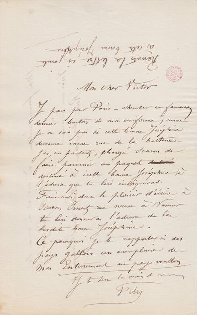 Lettre de Félicien Rops à Victor [Hallaux]. s.l., 0000/00/00. Bruxelles, Bibliothèque royale de Belgique, III/215/11/37