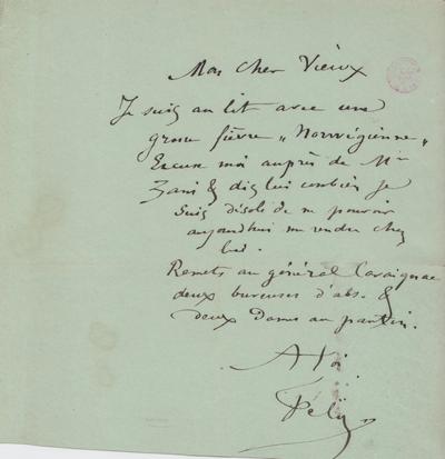 Lettre de Félicien Rops à Inconnu. s.l., 0000/00/00. Bruxelles, Bibliothèque royale de Belgique, III/215/11/4