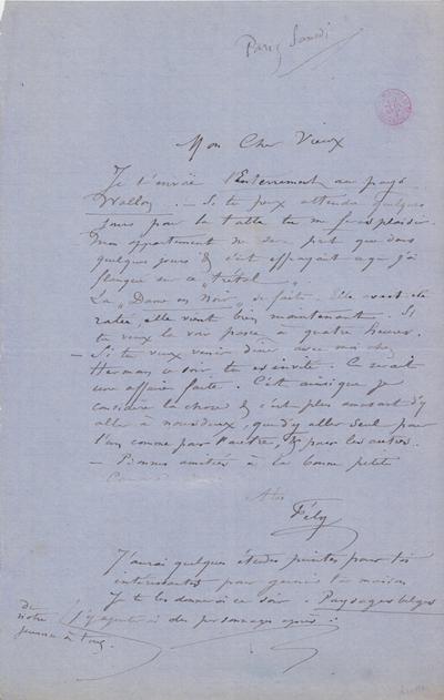 Lettre de Félicien Rops à [Henri?] [Liesse?]. Paris, 0000/00/00. Bruxelles, Bibliothèque royale de Belgique, III/215/11/45