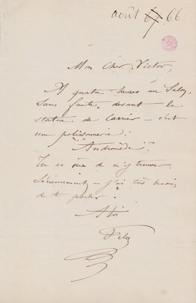 Lettre de Félicien Rops à Victor [Hallaux]. [Bruxelles], [1866/08]/00. Bruxelles, Bibliothèque royale de Belgique, III/215/11/49