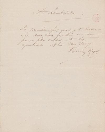 Lettre de Félicien Rops à [Edmond] Lambrichs. s.l., 0000/00/00. Bruxelles, Bibliothèque royale de Belgique, III/215/11/8