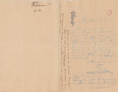 Lettre de Félicien Rops à [Arthur-Jean] Le Bailly d'Inghuem. s.l., 1879/00/00. Bruxelles, Bibliothèque royale de Belgique, III/215/12/1