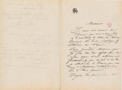 Lettre de Félicien Rops à Messieurs les membres du conseil d'administration du Cercle Artistique & littéraire de Namur. Mettet, 1869/07/03. Bruxelles, Bibliothèque royale de Belgique, III/215/12/14