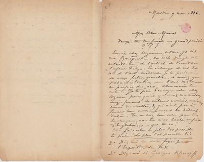 Lettre de Félicien Rops à [Octave] Maus. s.l., 1886/11/09. Bruxelles, Bibliothèque royale de Belgique, III/215/12/16