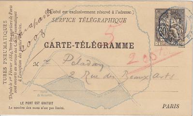 Carte-Télégramme de Félicien Rops à [Joséphin] Péladan. Paris, 1884/04/28. Bruxelles, Bibliothèque royale de Belgique, III/215/12/19